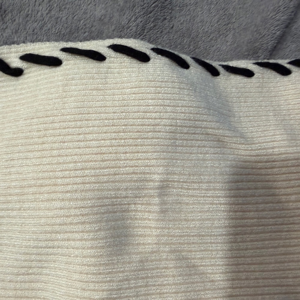 Philosophy Cream Color Off-Shoulder Sweater with Black Whipstitch. Size Medium. - Picture 6 of 8